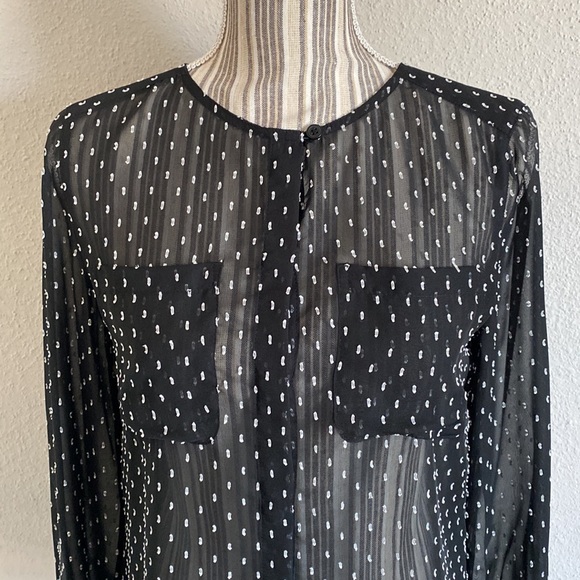 LOFT Black sheer button down blouse - Picture 5 of 8